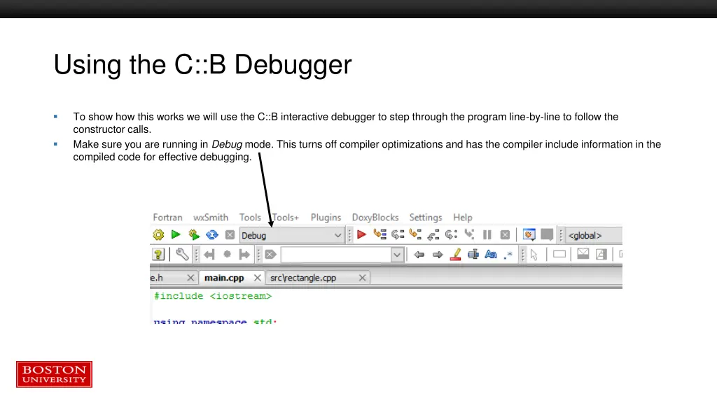using the c b debugger