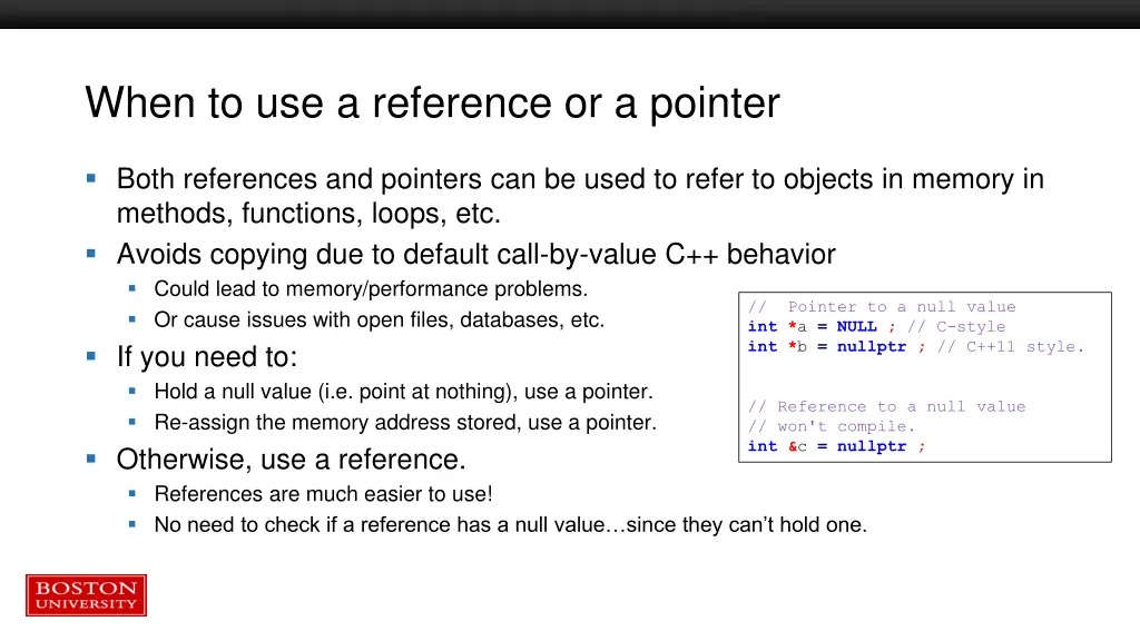 when to use a reference or a pointer