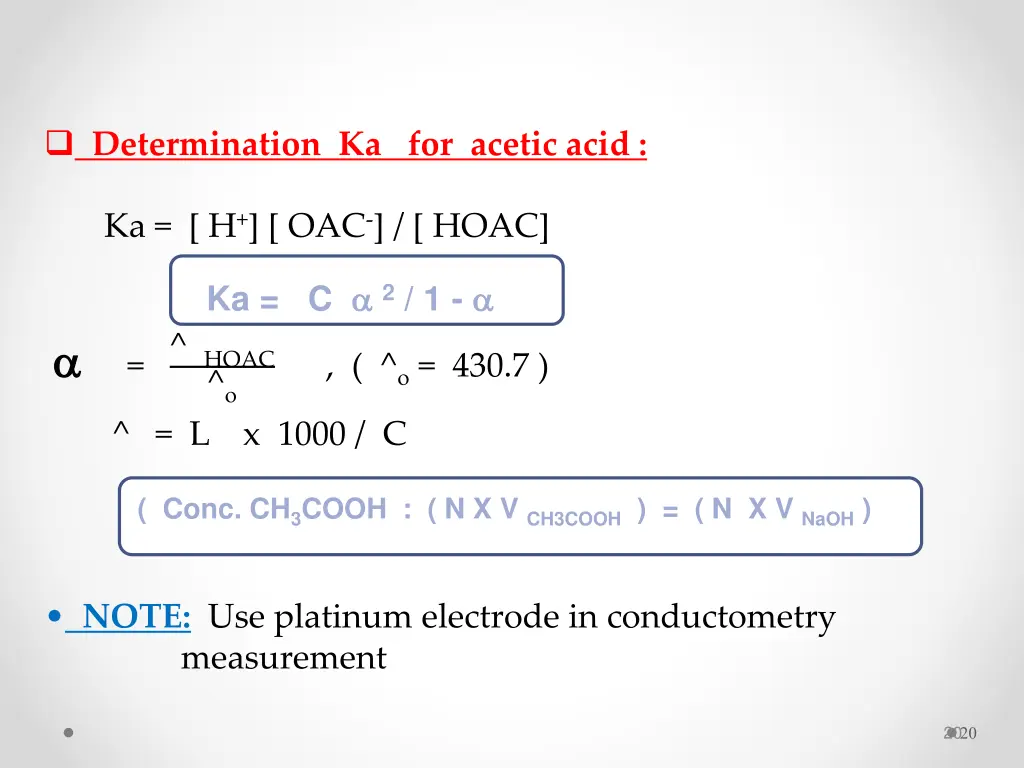 determination ka for acetic acid ka h oac hoac