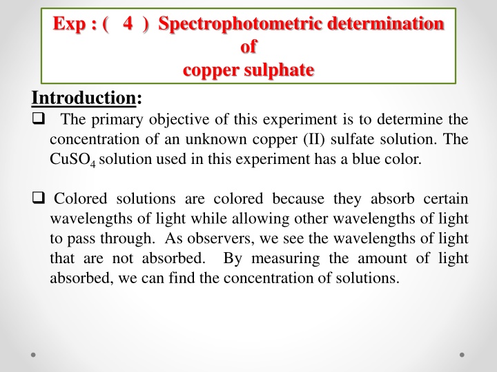 exp 4 spectrophotometric determination of copper