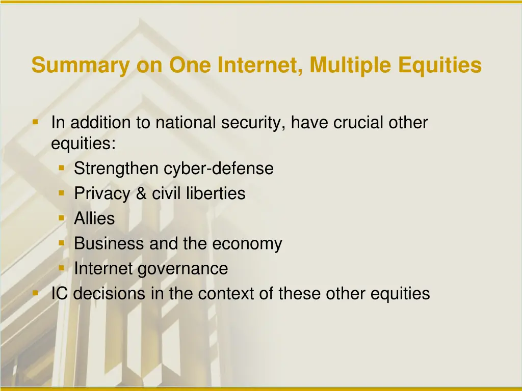 summary on one internet multiple equities