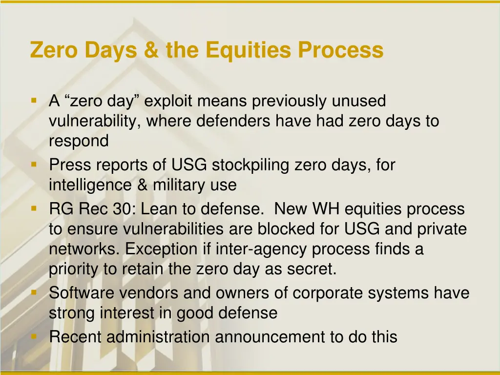 zero days the equities process