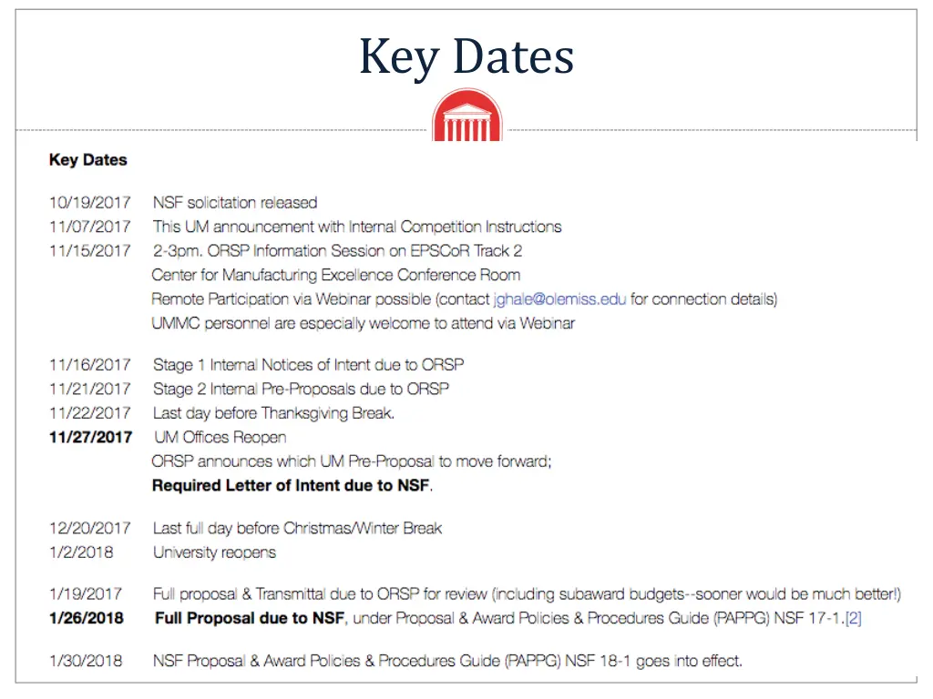 key dates