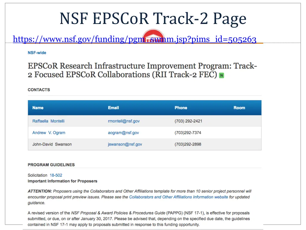 nsf epscor track 2 page