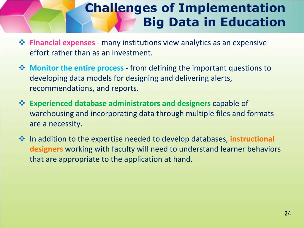 challenges of implementation big data in education