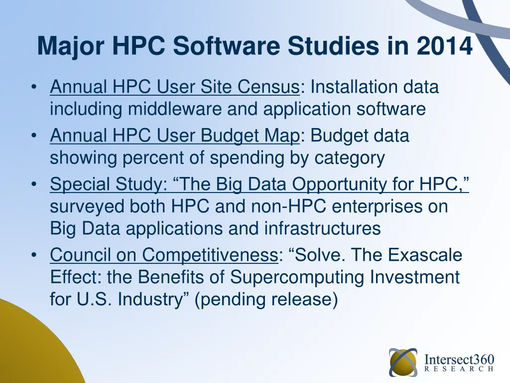 major hpc software studies in 2014