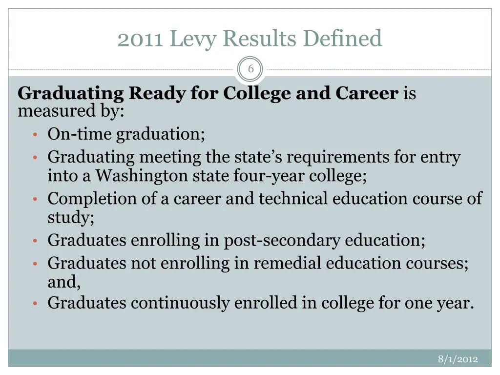2011 levy results defined 2