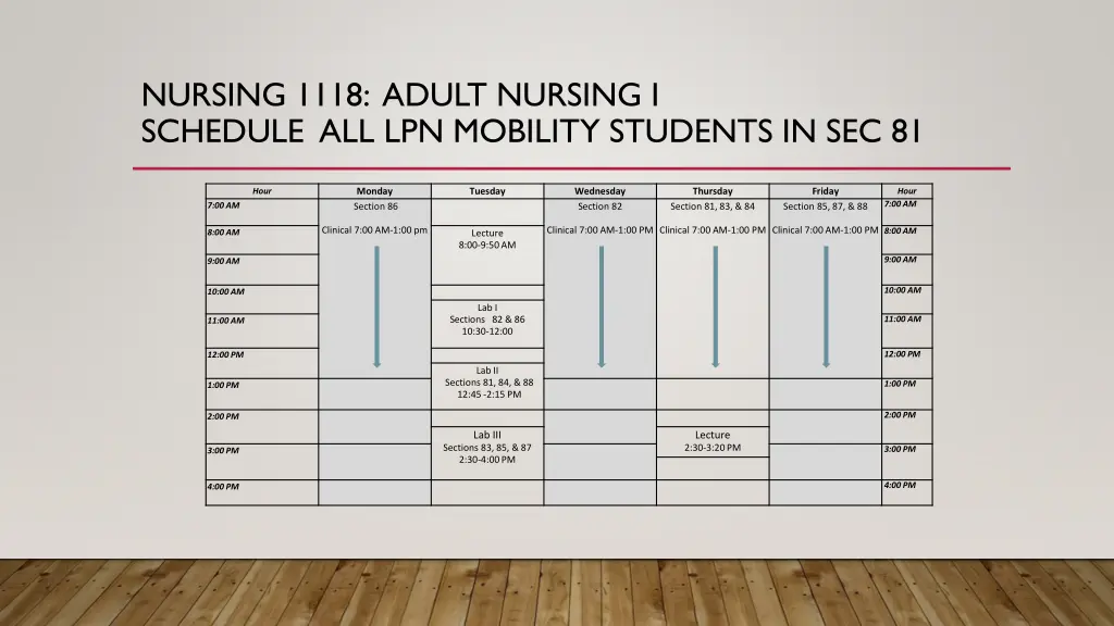 nursing 1118 adult nursing i schedule