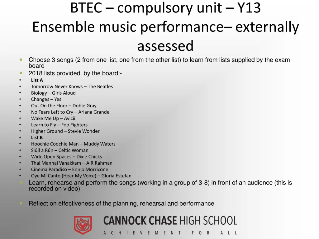 btec compulsory unit y13 ensemble music