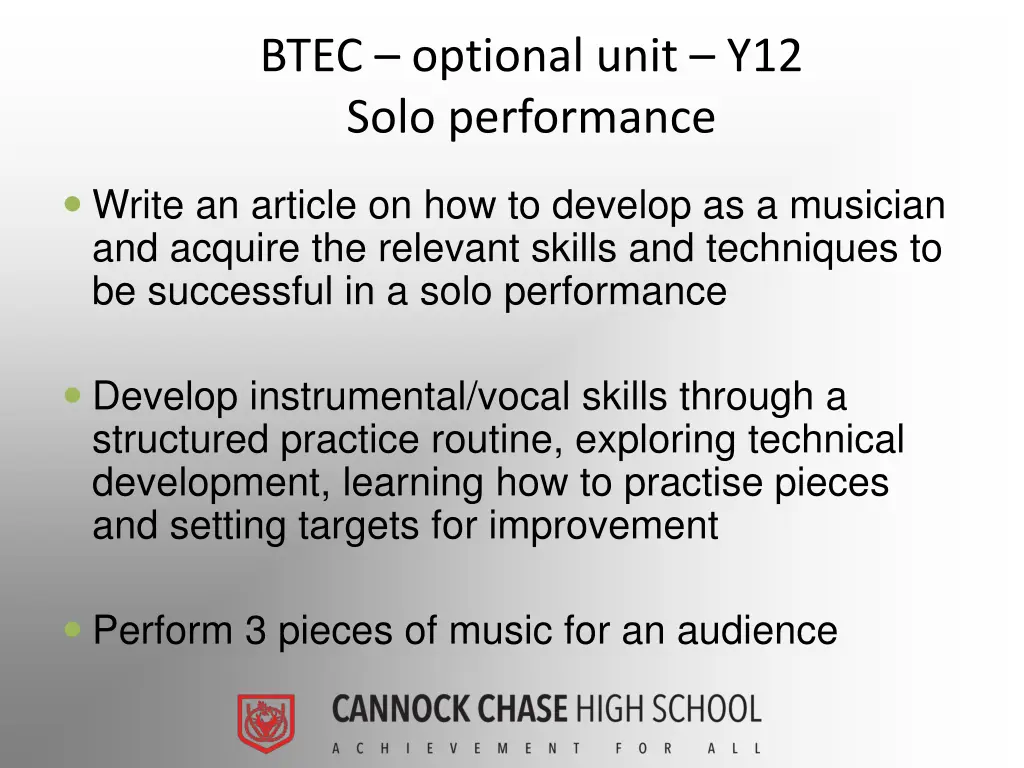btec optional unit y12 solo performance
