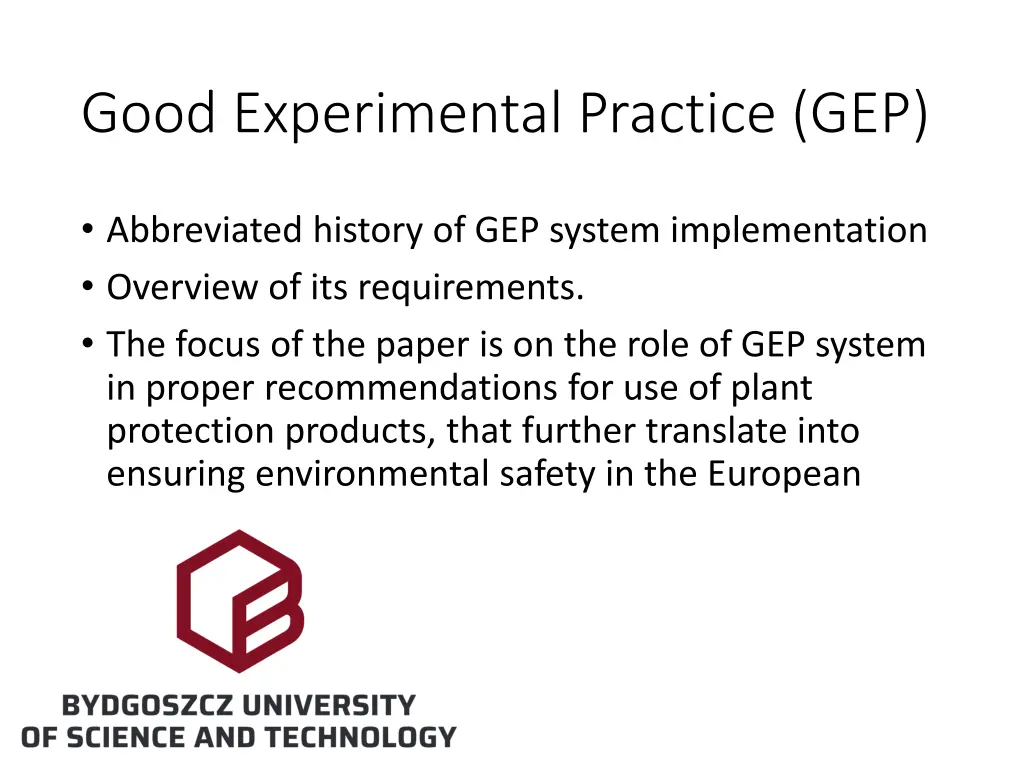 good experimental practice gep 1