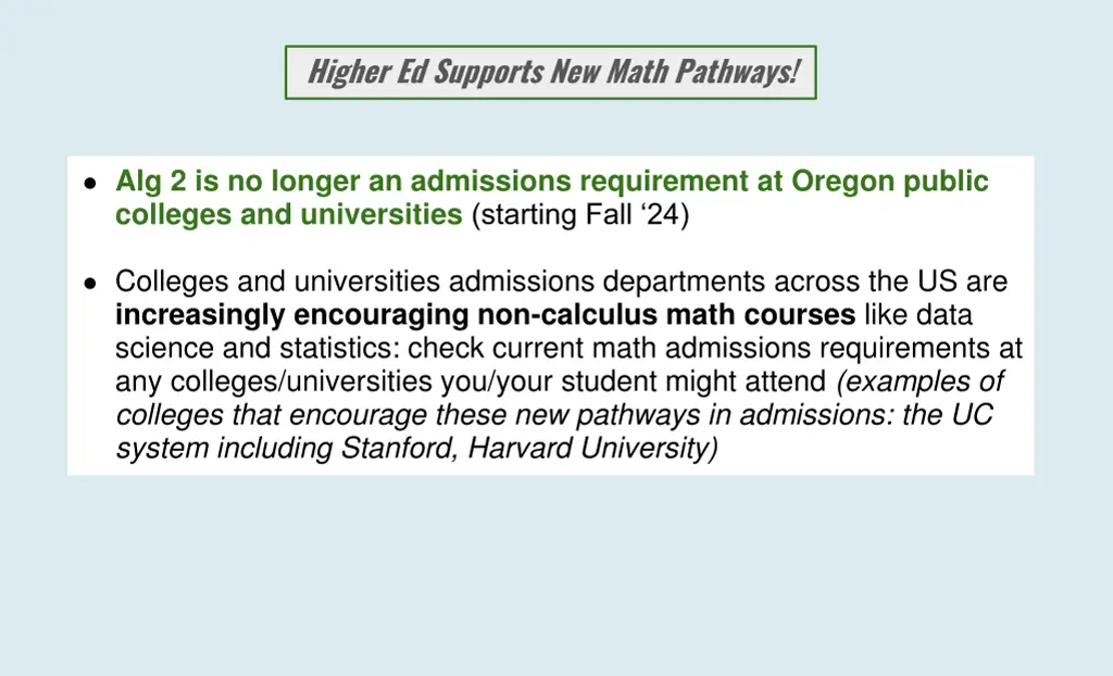 higher ed supports new math pathways