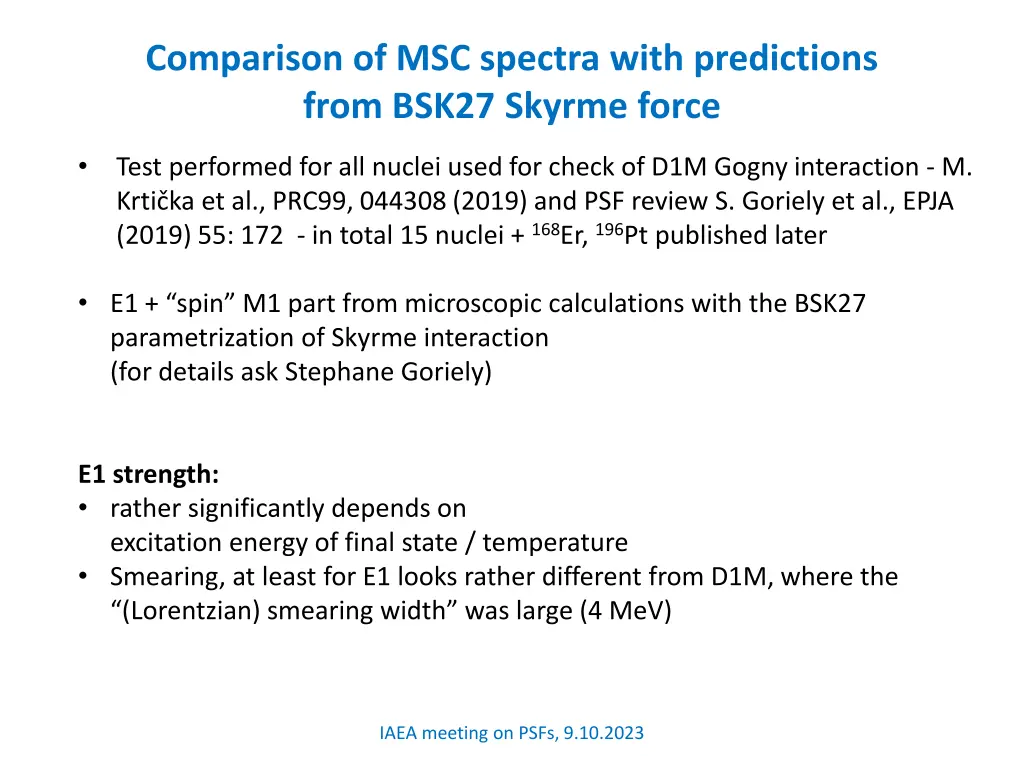 comparison of msc spectra with predictions from