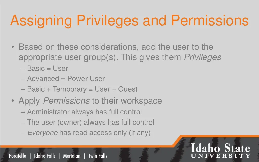 assigning privileges and permissions