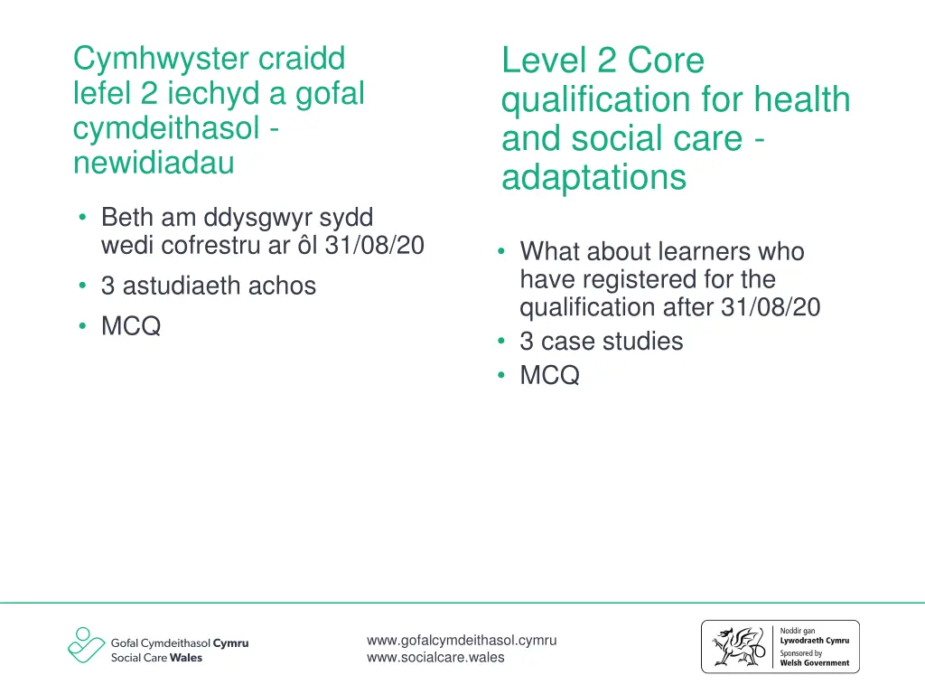 level 2 core qualification for health and social 3