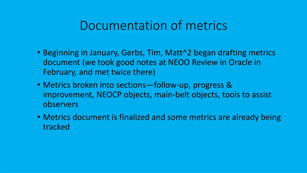 documentation of metrics