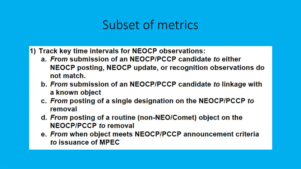 subset of metrics 1