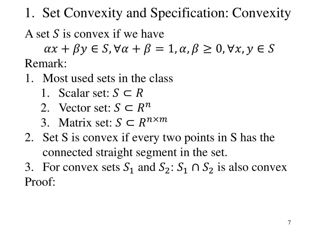 1 set convexity and specification convexity 1