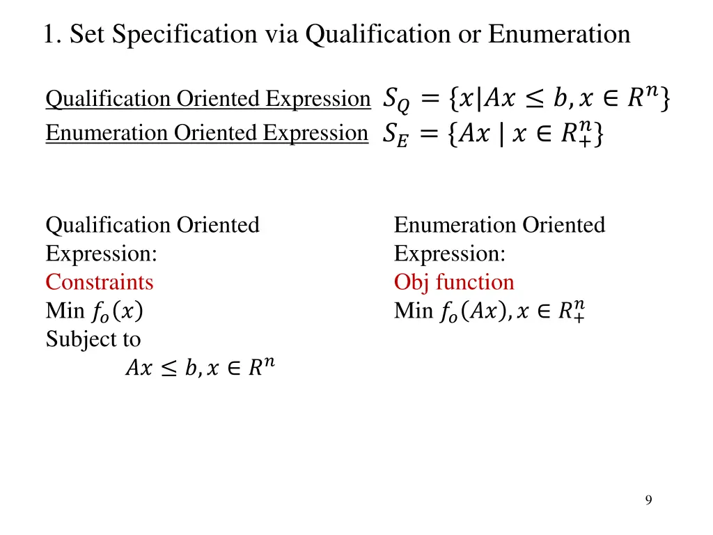 1 set specification via qualification