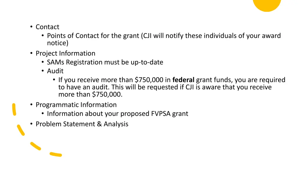 contact points of contact for the grant cji will