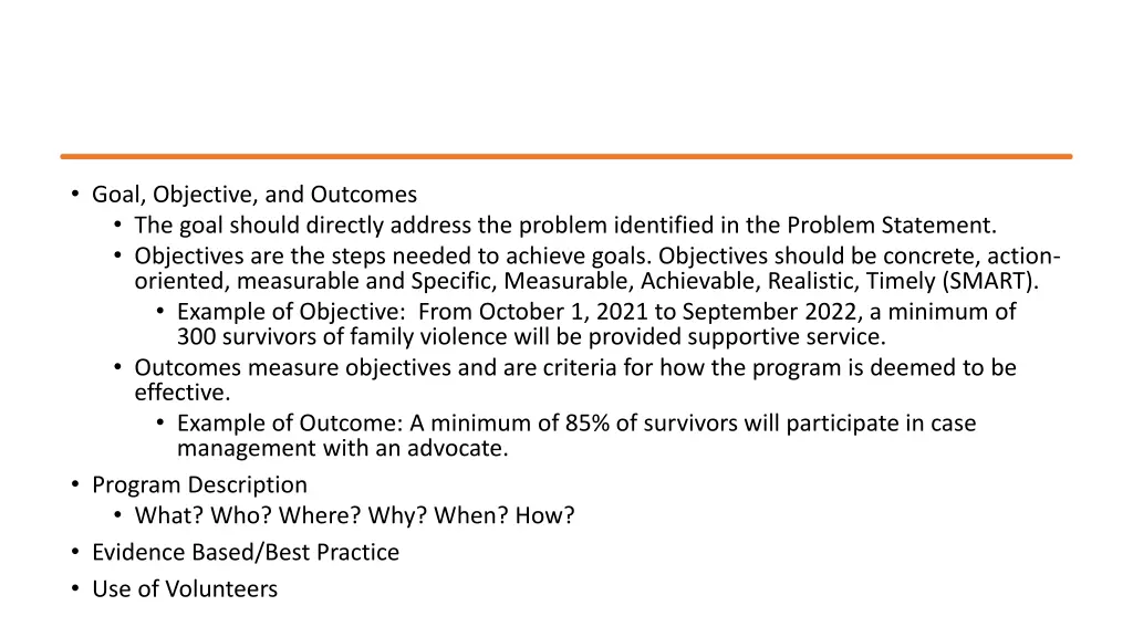 goal objective and outcomes the goal should