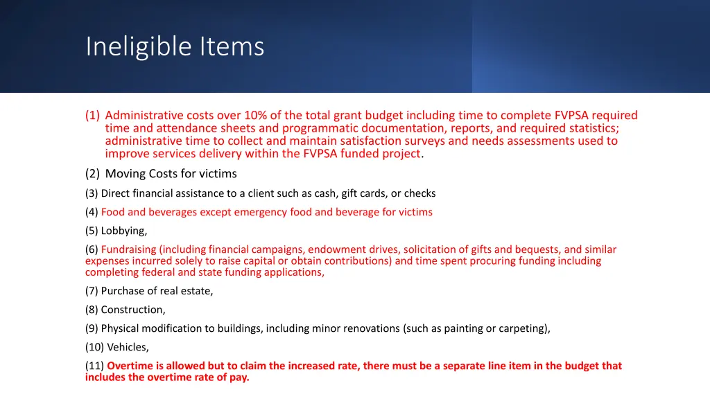 ineligible items
