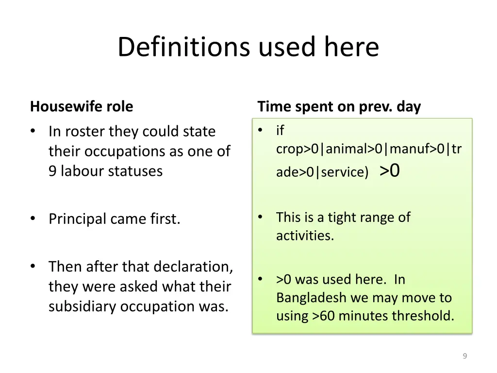 definitions used here