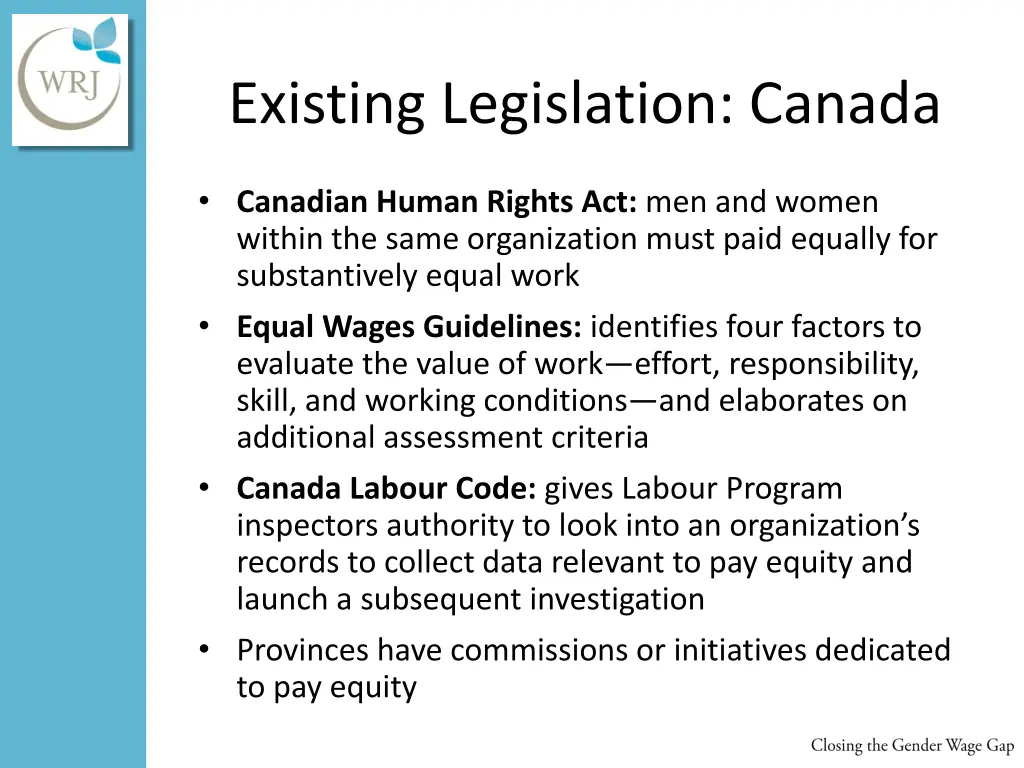 existing legislation canada