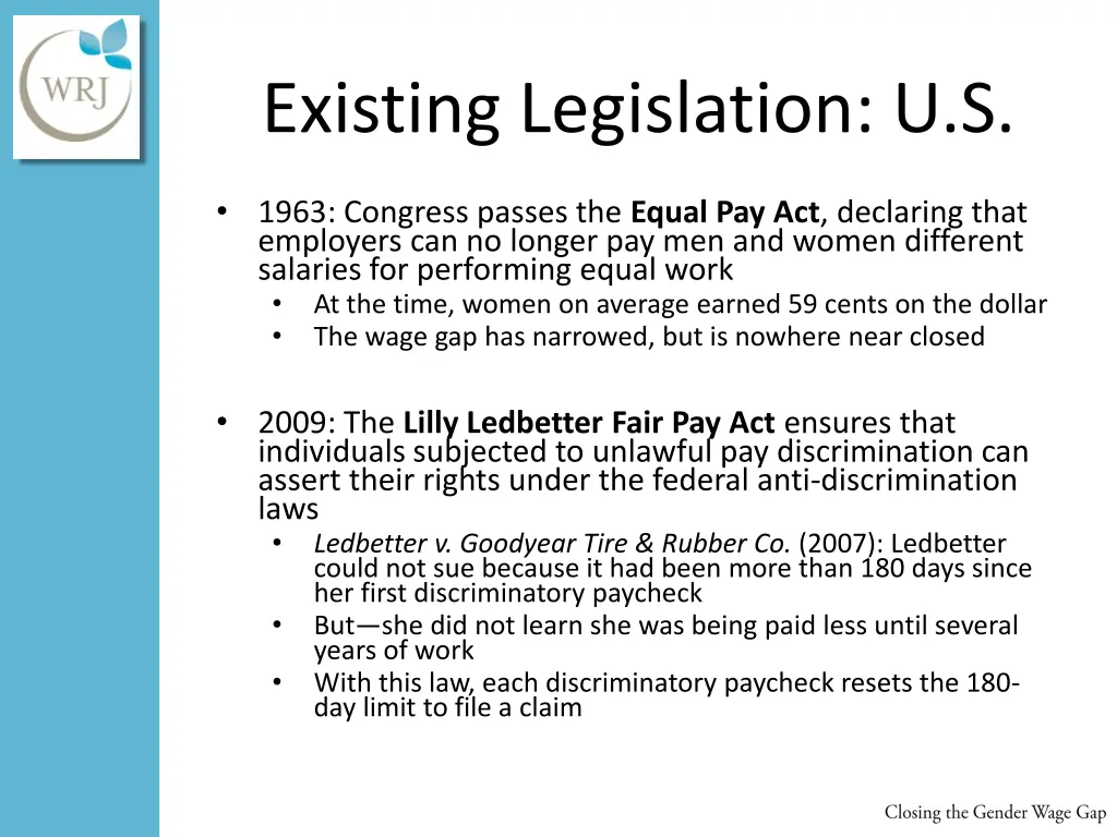 existing legislation u s