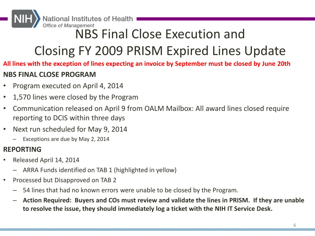 nbs final close execution and closing fy 2009