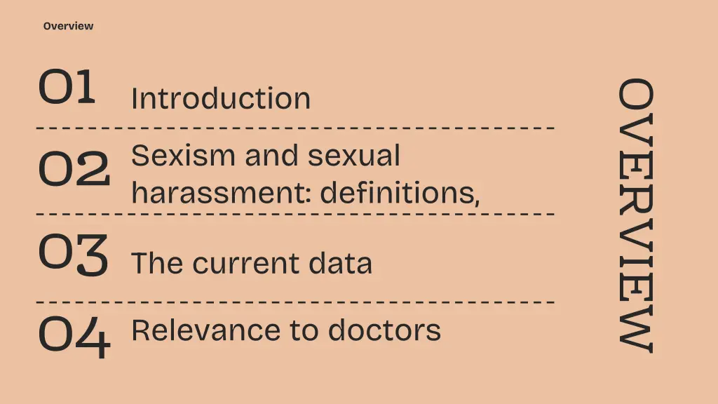 overview 01 02 sexism and sexual 03 the current