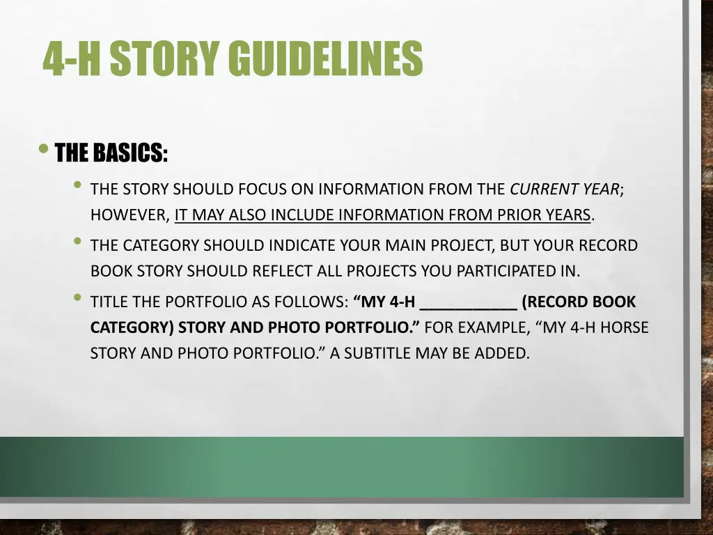 4 h story guidelines 1