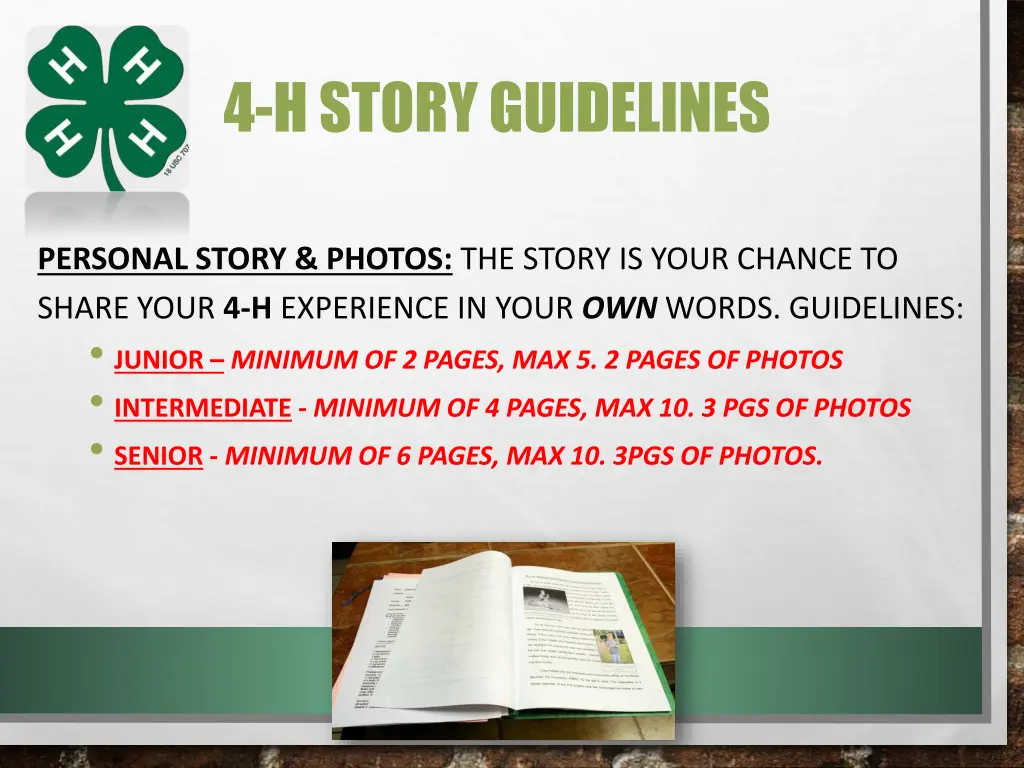 4 h story guidelines