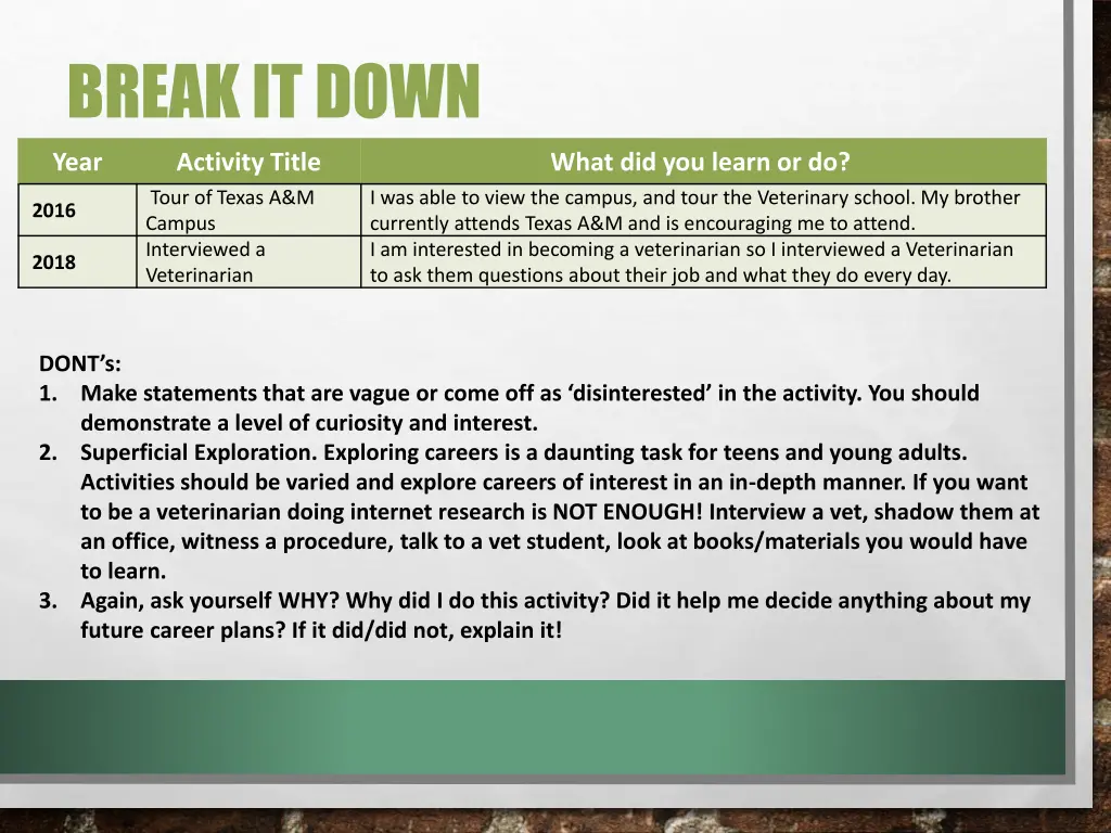 break it down 1