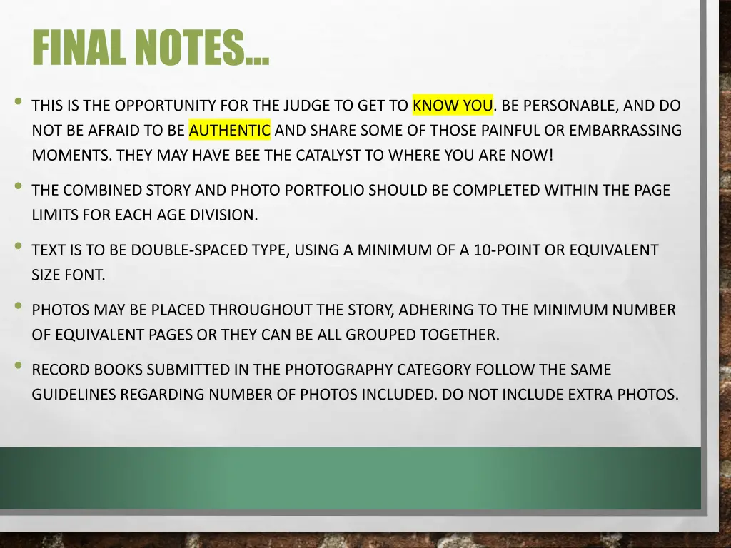final notes this is the opportunity for the judge