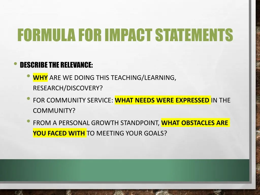 formula for impact statements 1