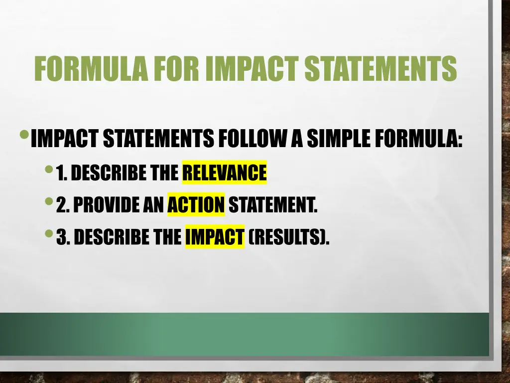 formula for impact statements