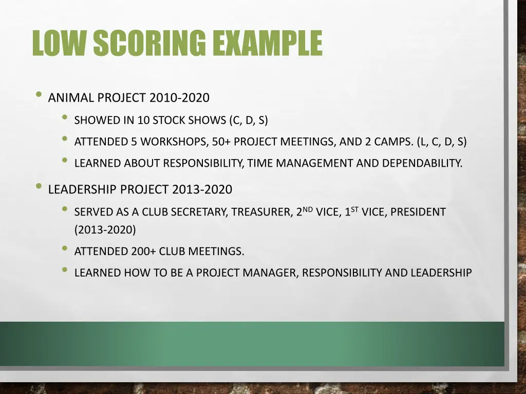 low scoring example