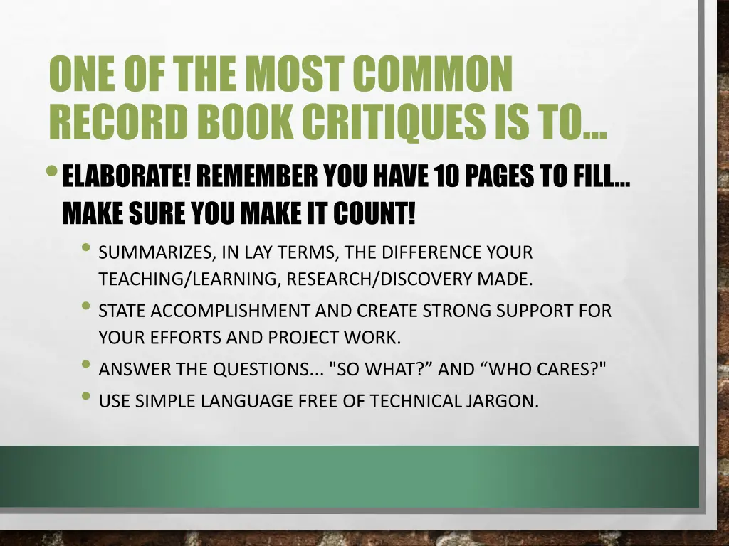 one of the most common record book critiques