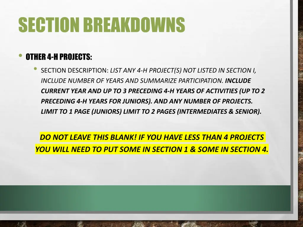 section breakdowns 1