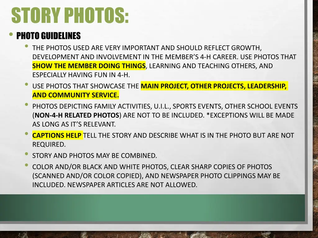 story photos photo guidelines the photos used