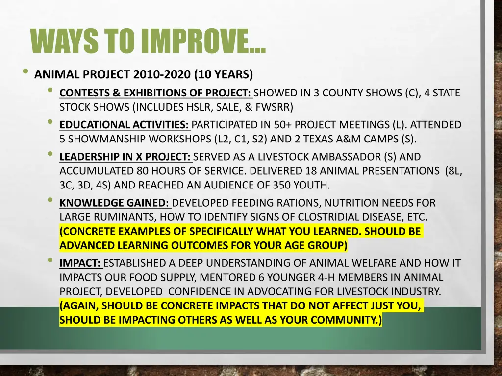 ways to improve animal project 2010 2020 10 years