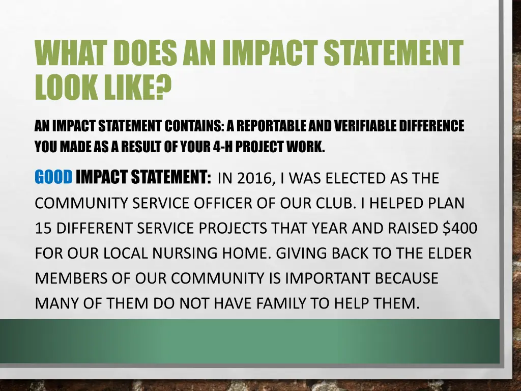 what does an impact statement look like 1