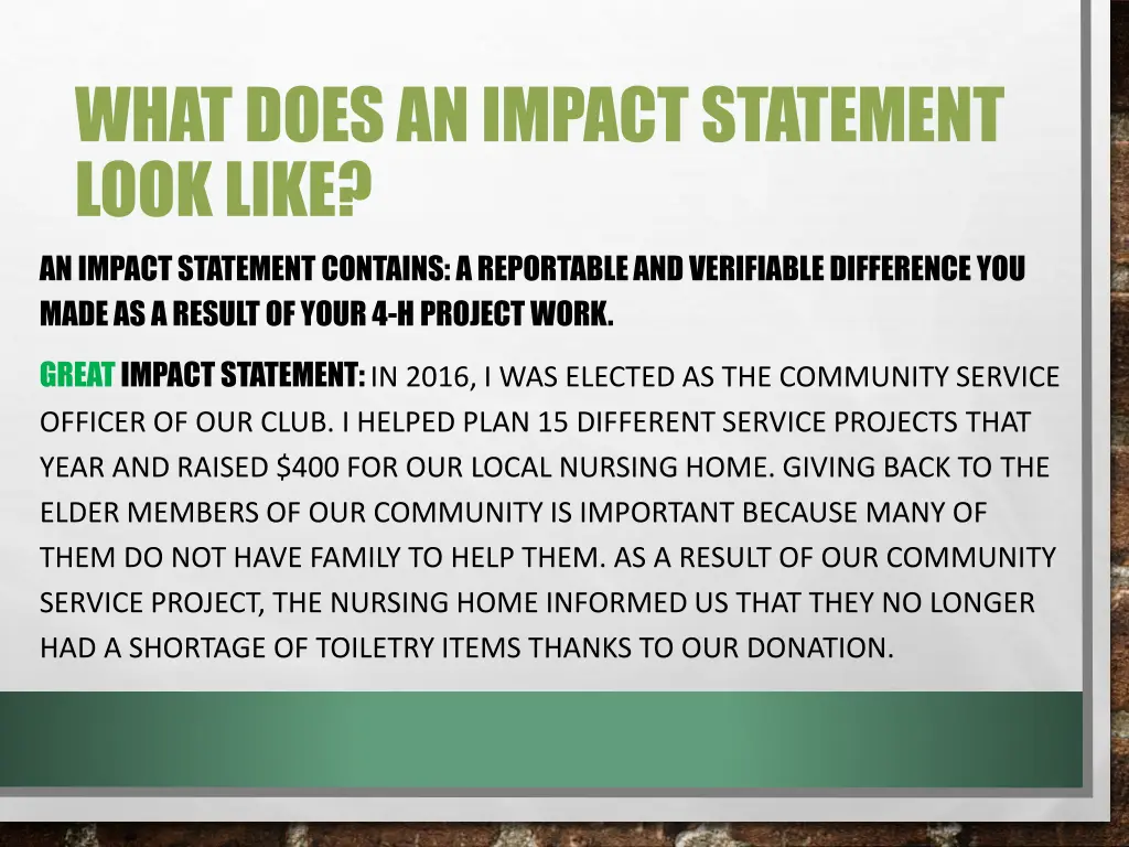 what does an impact statement look like 2