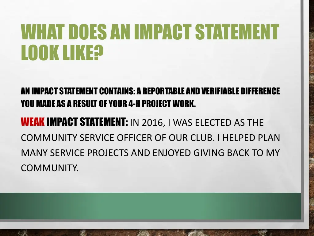 what does an impact statement look like