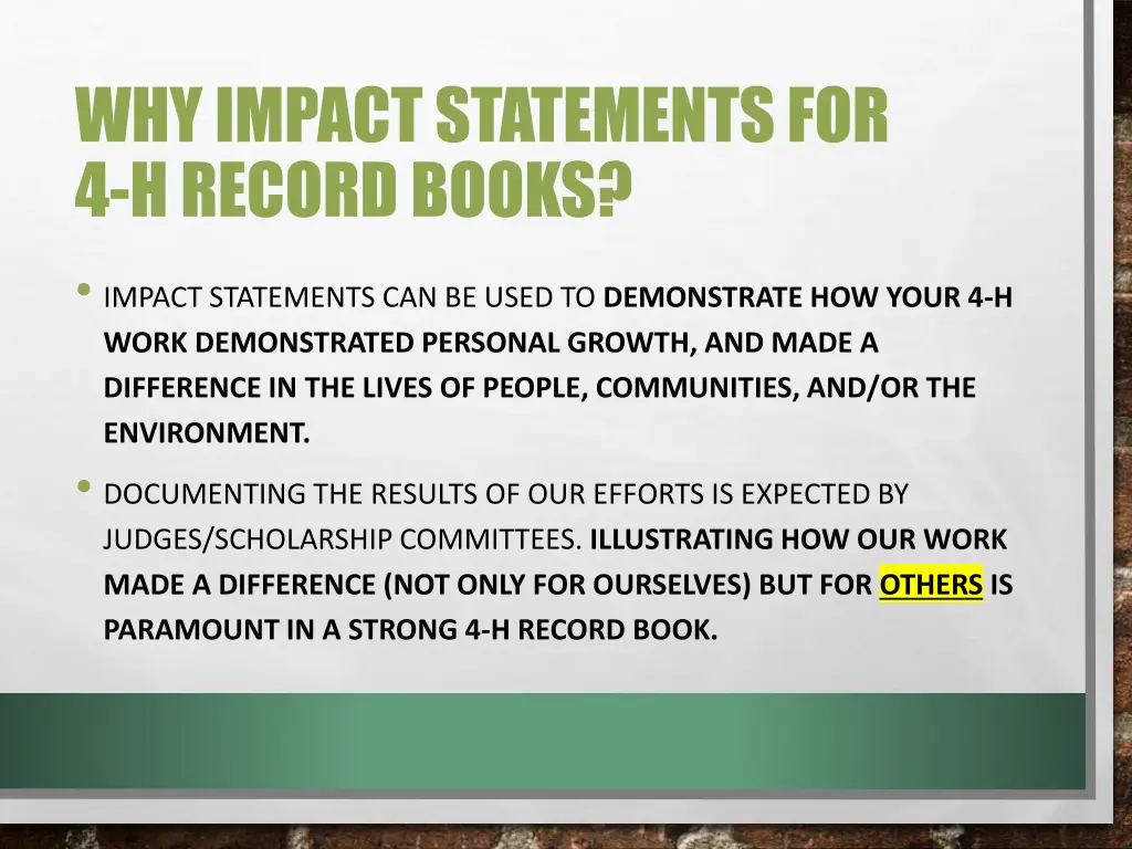 why impact statements for 4 h record books