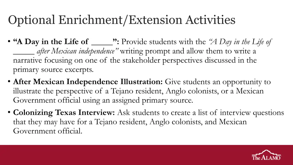 optional enrichment extension activities
