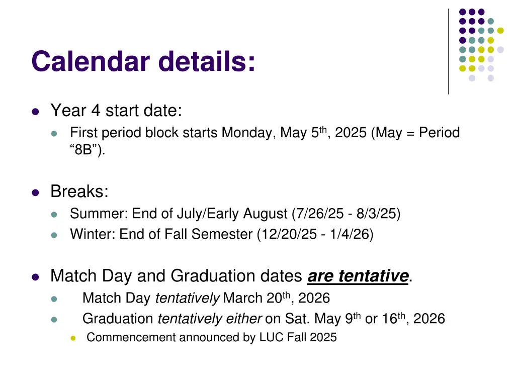 calendar details
