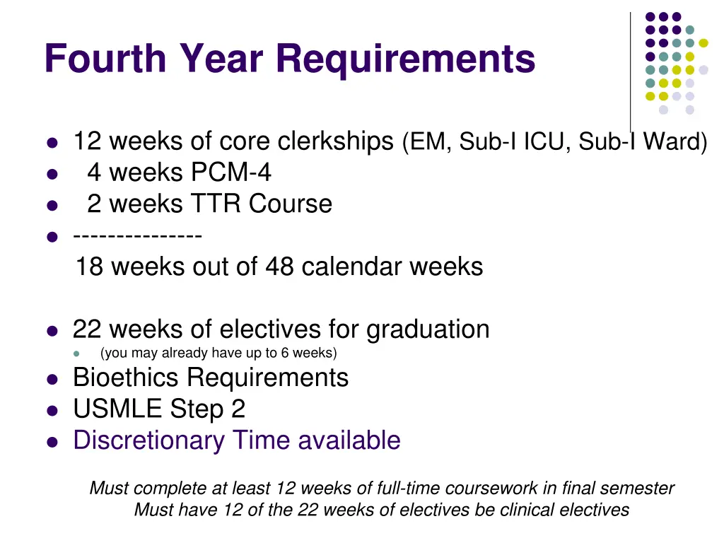 fourth year requirements