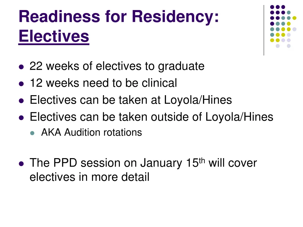 readiness for residency electives